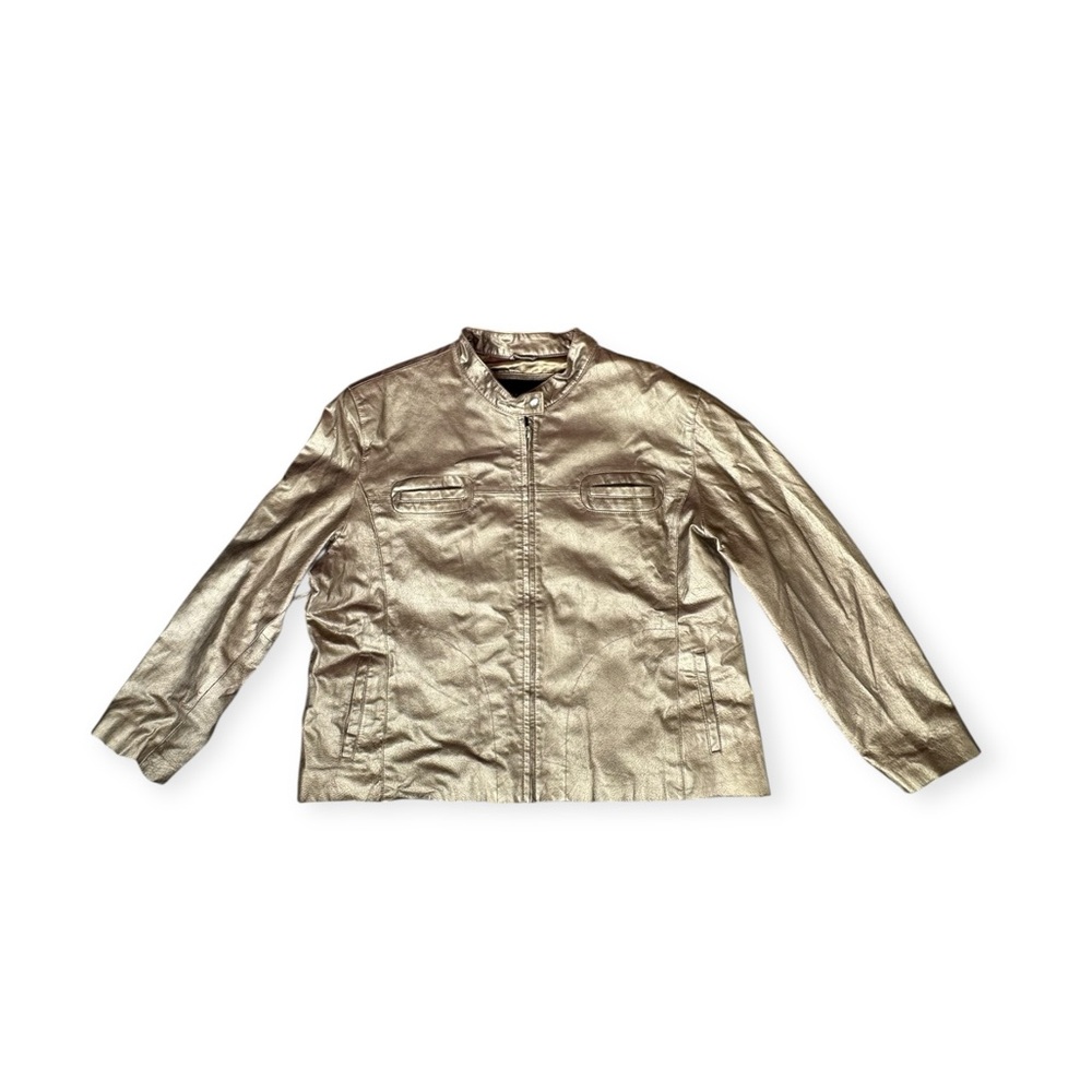 Ashley Stewart Jacket gold zip front Plus size 3XL party